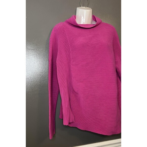 French Connection Sweater Womens Large Pink Ribbed Mock Neck Cotton Pullover - Picture 2 of 9